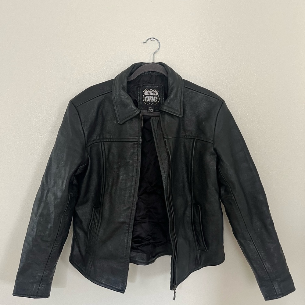 Black Leather Motorcycle Jacket for Women